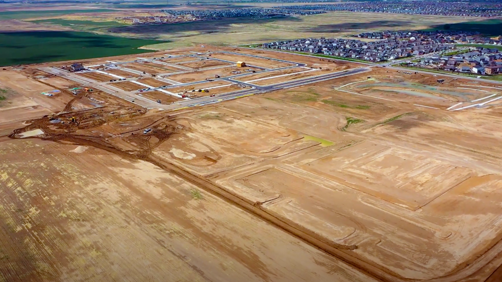 Aerial view of Nelson Pipeline construction at Sky Ranch job site